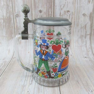 Vintage German Transparent Lidded Beer Stein, Beer Stein, Beer Mug with Lid, Covered Decorative Cup, motive - people, Choose your mug