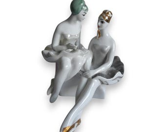 Ballerina Porzellan Figur Vintage UdSSR Sitzende Tänzerinnen Elegante Sammler Dekor