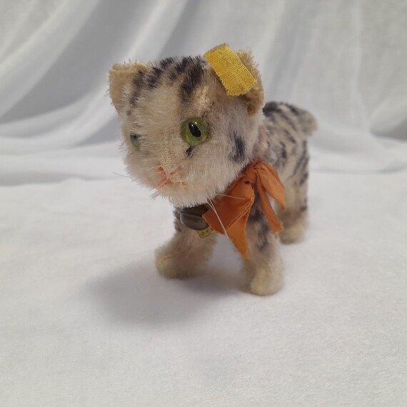 Vintage Steiff Button in Ear Yellow Tag Tabby Cat Stuffed Animal