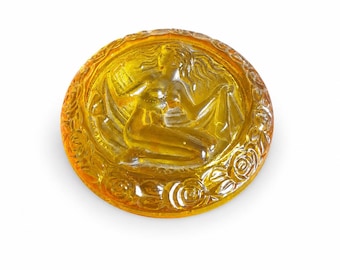 Art Deco Amber Powder Box Ingrid Schlevogt Nymph Czech Glass Jewelry Dish