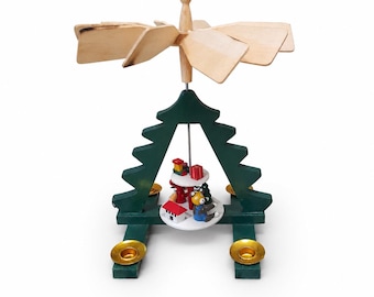 Erzgebirge Christmas Pyramid Wood Red Natural Folk Art Candle Carousel GDR Vintage Collectible