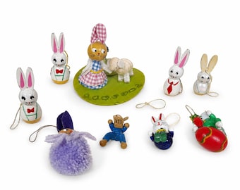 Ensemble de lapins Erzgebirge en bois peints à la main art folklorique allemand vintage