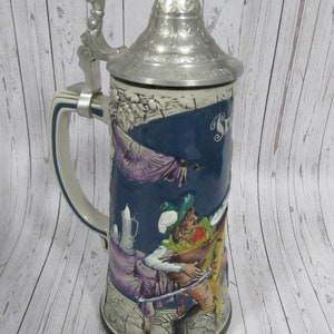 Vintage beer mug, Vintage German Beer Stein, Musicians Beer stein with cover