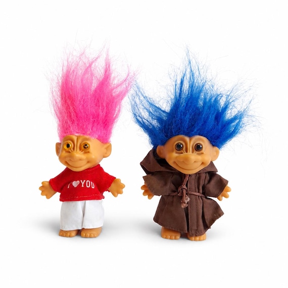 Troll Figure Pink I Love You or Russ Blue Monk Collectible Vintage