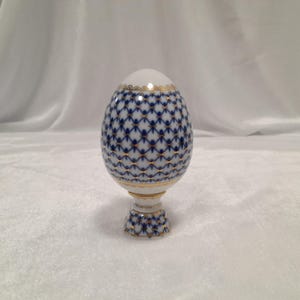 Vintage Cobalt Net Easter Egg, LFZ, Lomonosov Porcelain Factory