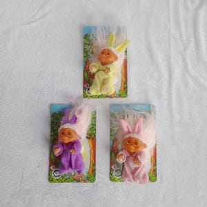 1985 DAM Easter Troll Bunny #5056 – Vintage New on Card, Rare Collectible Troll Doll, Choose your troll