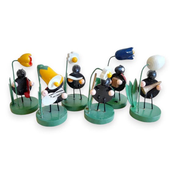 Erzgebirge Ladybug Set Wood Hand Painted German Folk Art Vintage