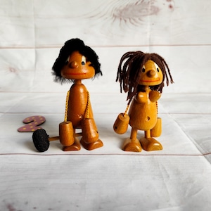 Vintage German Holzfigur Beechwood Figurine Caveman Figures, Man Primitive, Neanderthal Man and Woman, DDR