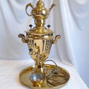 Vintage Working Samovar 3L with teapot, tray and bowl marked below, home kitchen decoration, electric samovar made in Germany