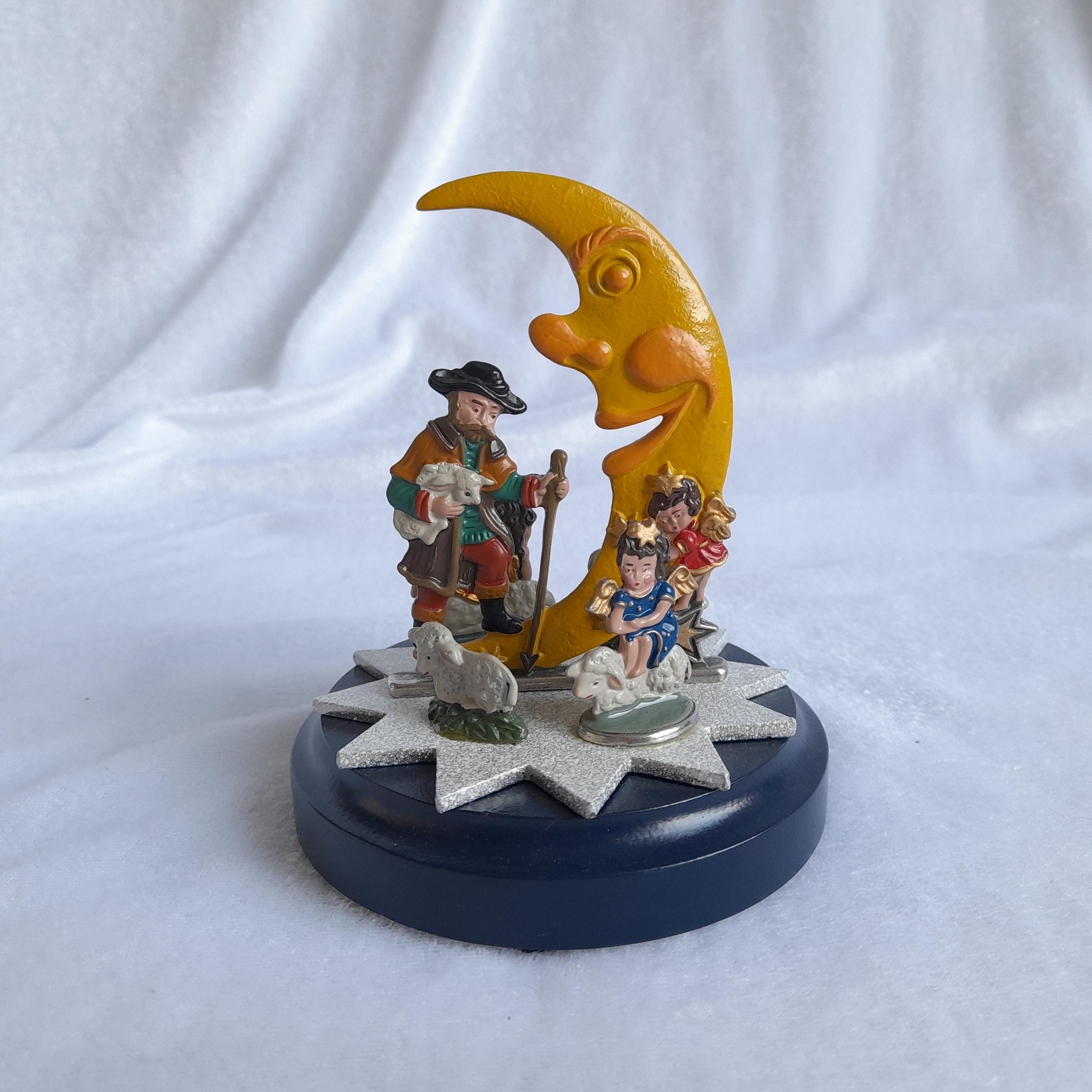 ドイツ　オルゴール　天使 ヴィンテージピューター製オルゴール：月、羊、天使 - ドイツの