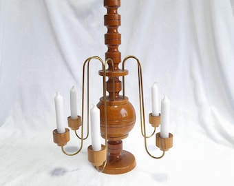 Erzgebirge Wooden Six-Arm Candle Holder, German Folk Art Candelabra
