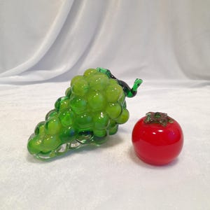 Vintage Blown Glass Fruit and Vegetables Art Glass Red Tomato and Green Grape, Hand Blown Decor