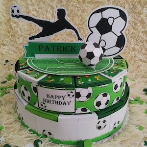 Fútbol, Pastel, Pastel de Papel Personalizado, 12, 24 o 36 Porciones de Pastel, Caja para Pastel, Niño, Cumpleaños, Pastel de Cumpleaños