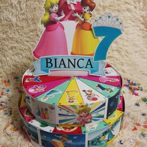 Mario Peach Personalisierte Papiertorte, 12, 24 oder 36 Tortenstücke, Tortenschachtel, Kindergeschenke, Kindergeburtstag, Personalisiert