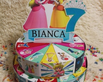 Mario Peach Personalisierte Papiertorte, 12, 24 oder 36 Tortenstücke, Tortenschachtel, Kindergeschenke, Kindergeburtstag, Personalisiert