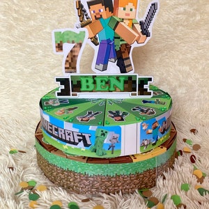 Torta di carta personalizzata Minecraft, da 12 a 36 fette di torta, scatola per torte, festa di compleanno per bambini, bomboniere