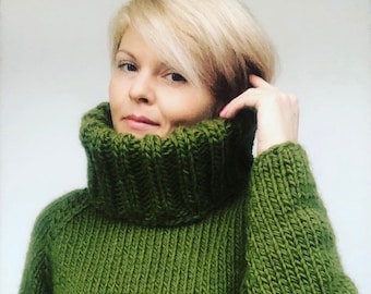 Chunky Wool Sweater, Turtleneck Sweater, Wool Jumper, Women Sweater, Chunky Pullover, big turtleneck, Amazing design