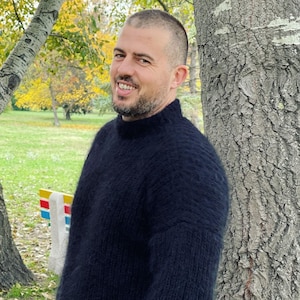 Suéter de mohair de punto, suéter de lana para hombre, suéter de mohair afelpado, suéter de mohair de lujo, suéteres de invierno, regalo cálido para hombre