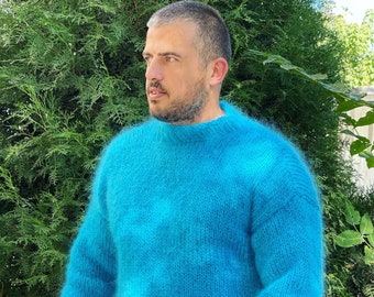 Mohair Jumper, Men’s Wool Sweater, Fuzzy Mohair Sweater, Luxury Mohair Jumper, Winter Sweaters, Warm and cosy hand knit sweater