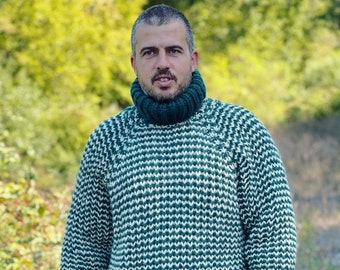 Suéter de lana tejido a mano, suéter de lana para hombre, suéter de cuello alto, lana de 2 hebras, ropa de abrigo de invierno, suéter hecho a mano, suéter cálido y acogedor