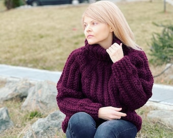 Knit Wool Pullover, Turtleneck Sweater, Wool Turtleneck Jumper, Thick Women Pullover, Winter Sweaters, Warm Women Jumper, Vintage Sweater