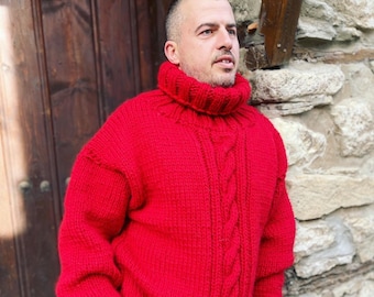 Hand Knit Wool Jumper, Men’s Wool Sweater, Turtleneck sweater, 2 strands wool, pure wool jumper, vintage men sweaters, Winter pullover