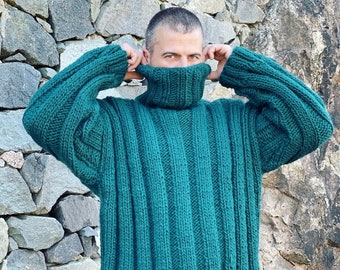 Iclandic Wool Jumper, Men’s Wool Sweater, Turtleneck sweater, 2 strands wool, pure wool jumper, gift for him