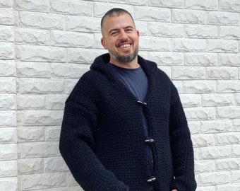 Chunky Wool Men’s Cardigan, Men’s Coat, Handmade Cardigan, Winter Men’s Sweater, Very thick and heavy cardigan, Wool Coat, Hand knit Sweater