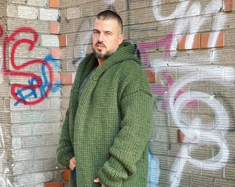 Chunky Wool Men’s Cardigan, Oversized, Men’s Coat, Handmade Cardigan, Winter Men’s Sweater, Very thick and heavy cardigan, Wool Coat, Warm