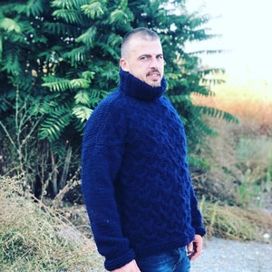 Hand Knit Wool Jumper, Men’s Wool Sweater, Turtleneck sweater, 2 strands wool, pure wool jumper, Winter Turtleneck, Modern Sweater, Hot Men