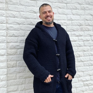 Chunky Wool Mens Cardigan, Mens Coat, Handmade Cardigan, Winter Mens Sweater, Very thick and heavy cardigan, Wool Coat, Hand knit Sweater image 1