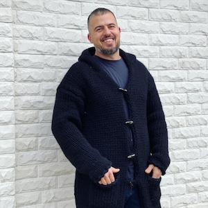 Chunky Wool Men’s Cardigan, Men’s Coat, Handmade Cardigan, Winter Men’s Sweater, Very thick and heavy cardigan, Wool Coat, Hand knit Sweater