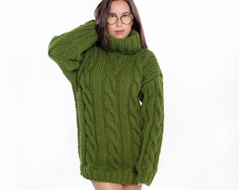 Green Cable Knit Jumper, Olive Colour Jumper, Custom Designed Sweater, Personal Pullover, Clothing for women, Hand Knits winter clothes