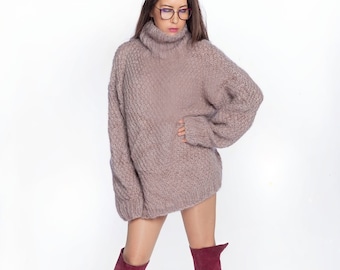 Beautiful Women in Fuzzy Mohair Sweaters, Luxury Mohair Knit Jumper, Winter Sweaters, Warm and cosy Knitted Clothes, Fluffy Turtlenecks
