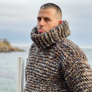 Hand Knit Super Chunky Sweater Bulky Jumper Bear Sweater Mens