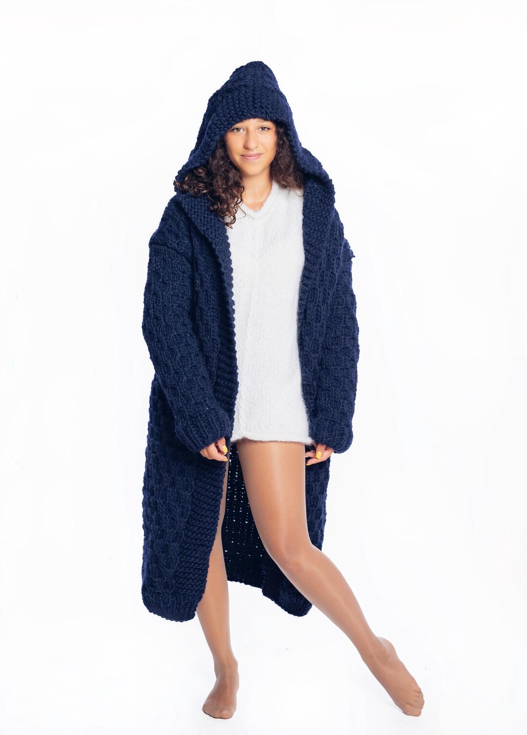 Warm Women's Cozy Long Wool Cardigan with Pockets main image 1