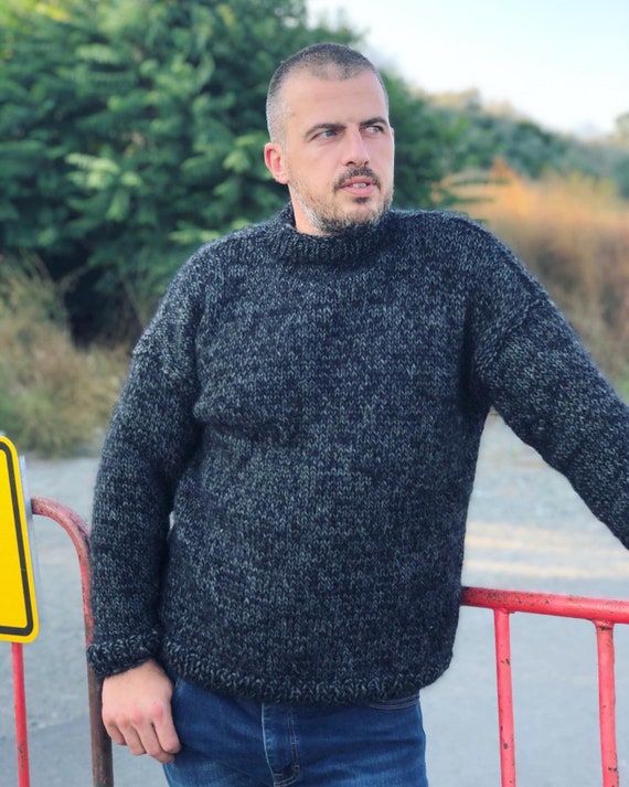 Hand Knit Mohair Jumper Mens Wool 