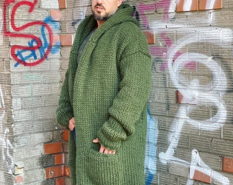 Chunky Wool Men’s Cardigan, Oversized, Men’s Coat, Handmade Cardigan, Winter Men’s Sweater, Very thick and heavy cardigan, Wool Coat, Warm