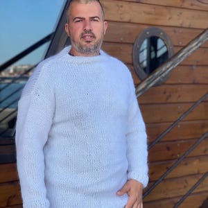 Ready to ship XL Men’s Mohair Sweater – Soft Fuzzy Pullover – Two Strands Mohair – Casual Fit – 4cm Collar – Lightweight Knit