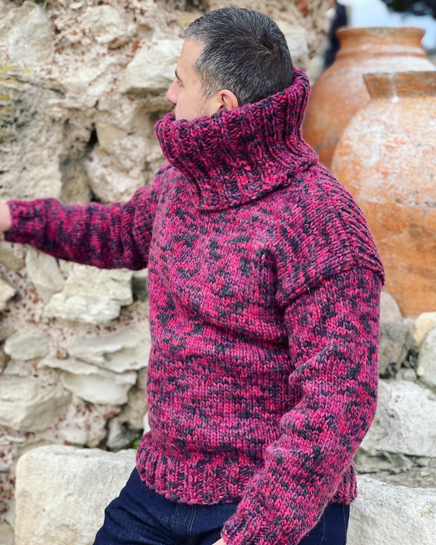 Hand Knit Wool Turtleneck Jumper Very Big Turtleneck Mens - Etsy