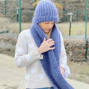 Hand Knit Mohair Scarf and Hat Set, Luxury Mohair Shawl, 3 strands of Mohair Yarn, Fuzzy Mohair Hat, beanie hats image 10