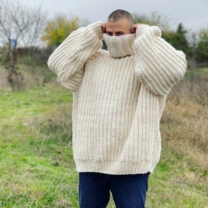 Ready to ship 6XL Size,  Knit Wool Jumper, Men’s Wool Sweater, Turtleneck sweater,Handmade Sweater, Warm and Cosy Jumper, Warm Collar, Gifts