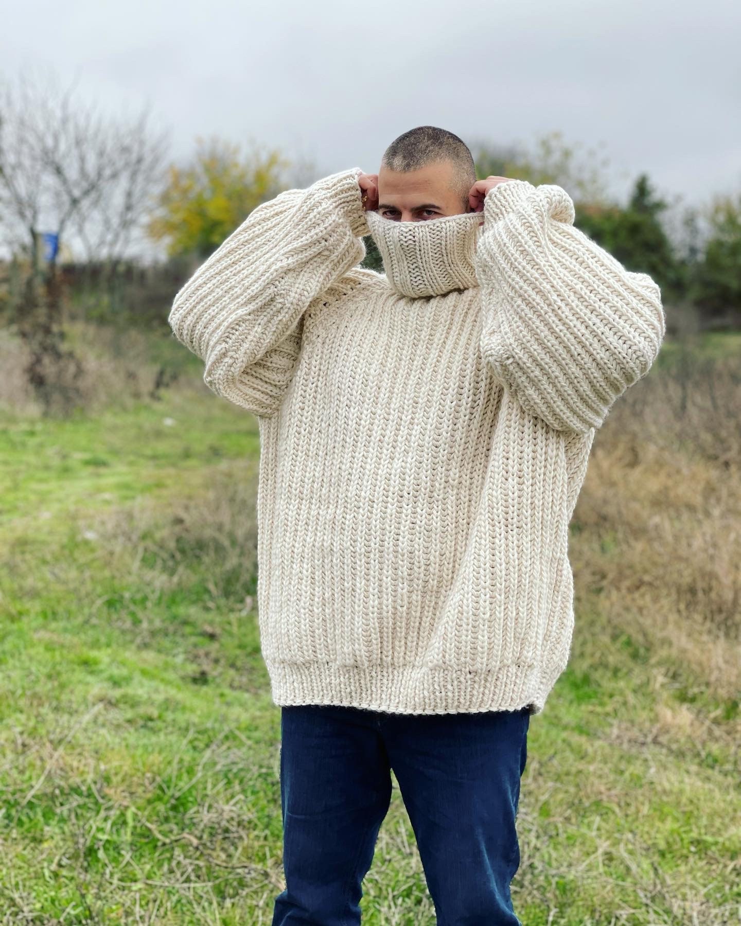 Ready to Ship 6XL Size Knit Wool Jumper Mens Wool Sweater Turtleneck Sweater handmade Sweater Warm and Cosy Jumper Warm Collar Gifts Etsy UK