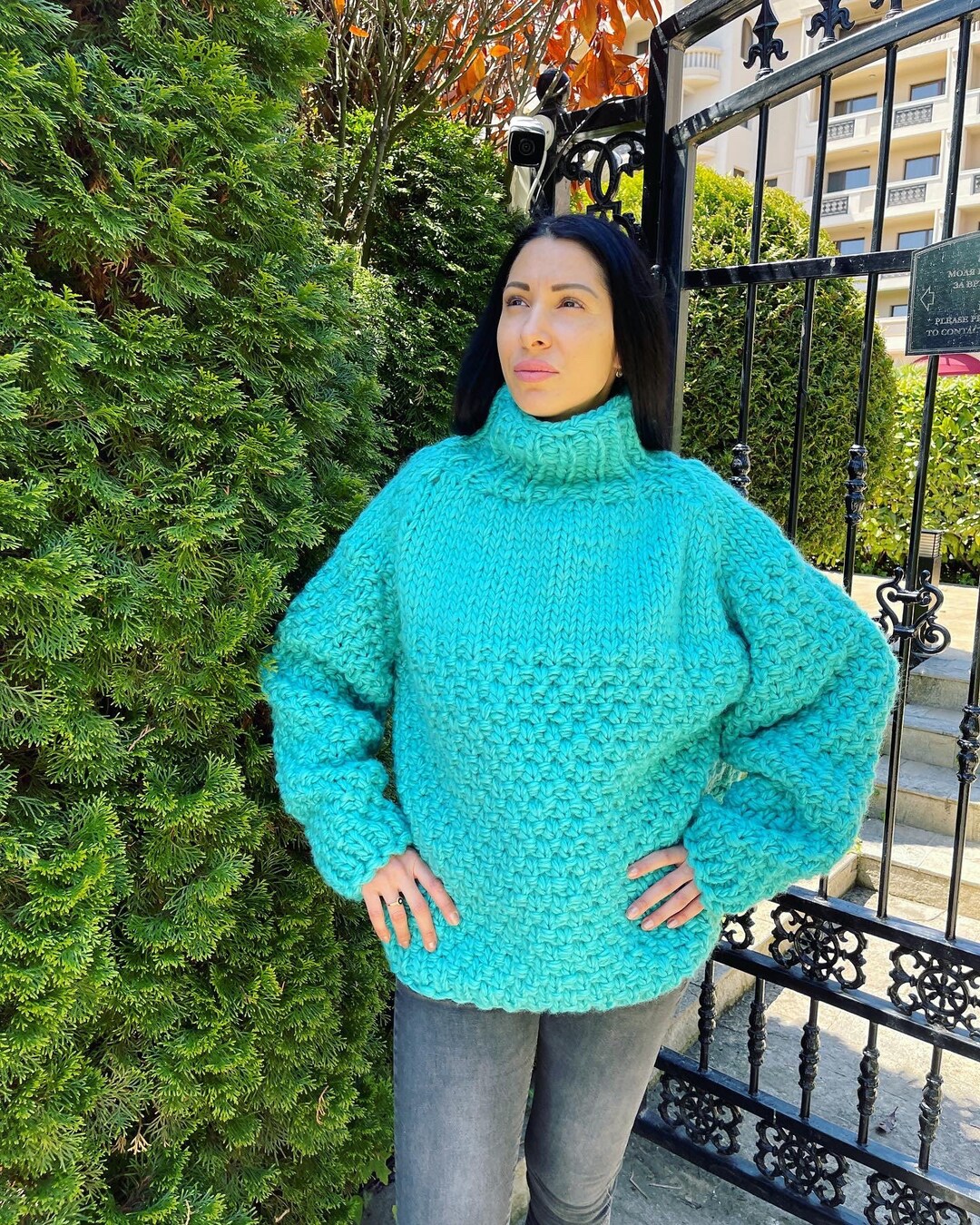 Bulky Women Sweater, Winter Big Knit, Turtleneck Wool Sweater