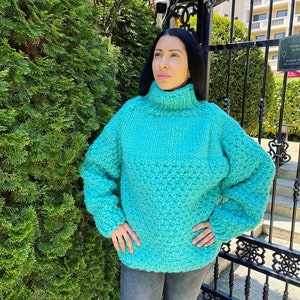 Ready to ship size 2XL Bulky Women Sweater, Winter Big Knit, Hand Knit Pure Wool, Thick and Heavy Sweater