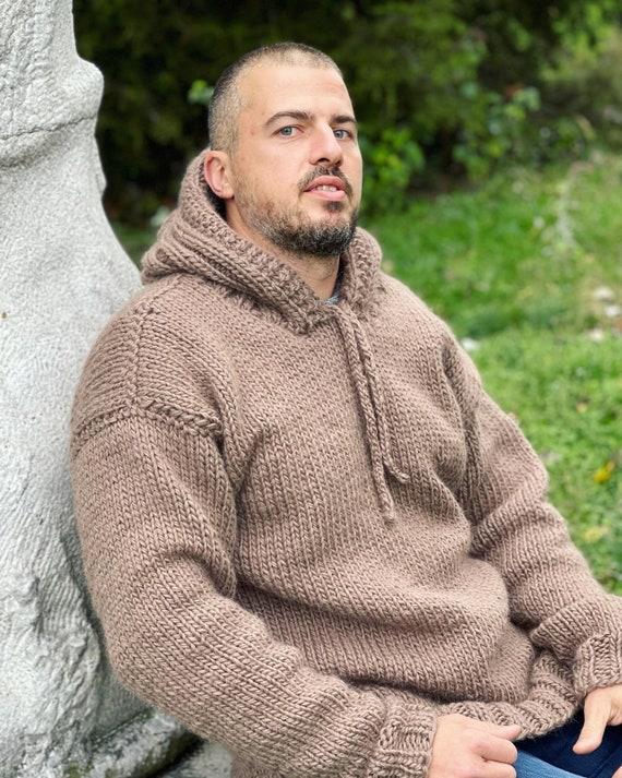 Wool Hoodie Pullover, Winter Hoodie Sweater, Mens Jumper, Bad Boy