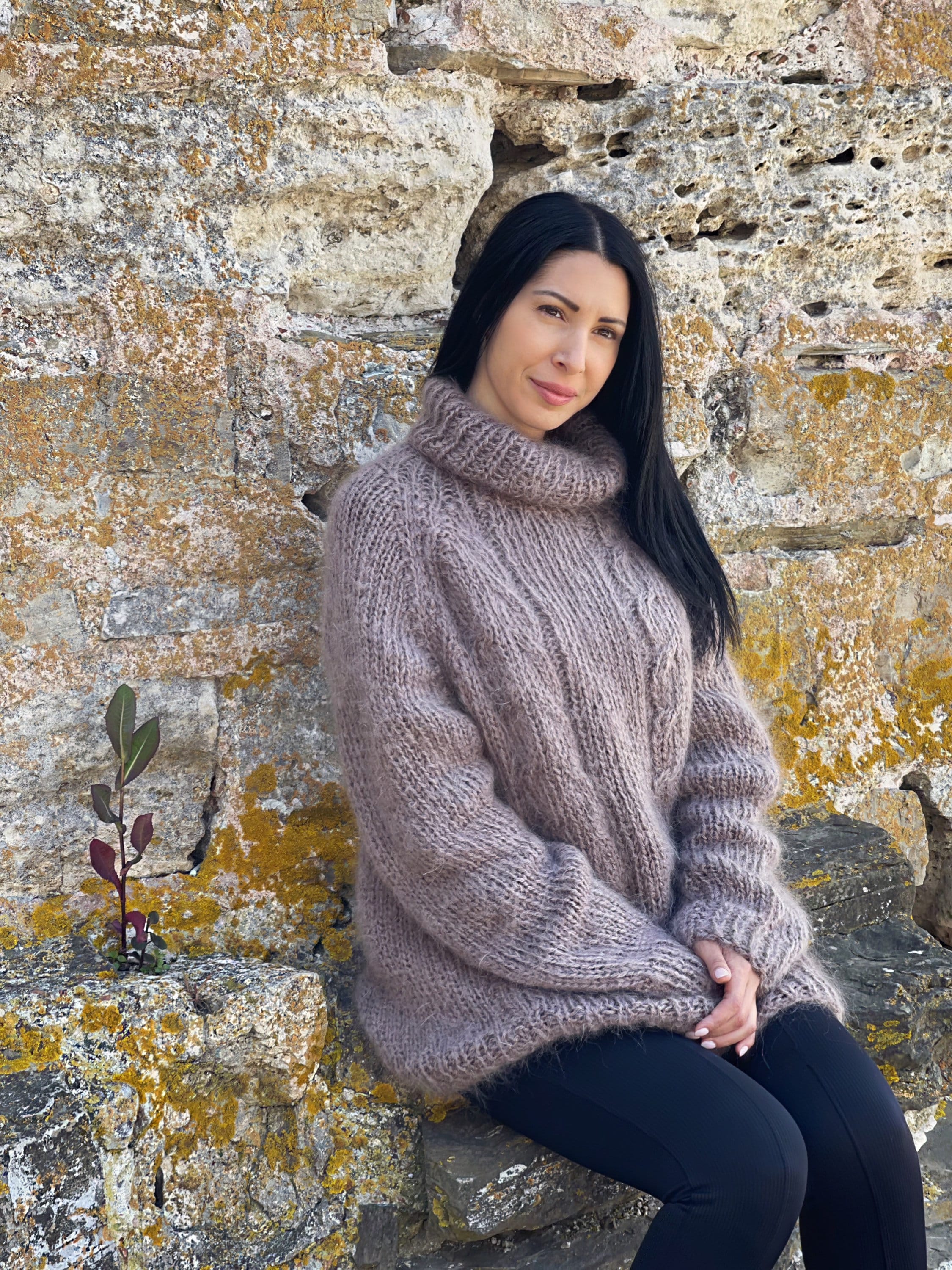 Cable Knit Fuzzy Mohair Sweater, Very Soft, Warm and Cozy Women