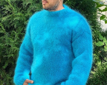 Mohair Jumper Mens Wool Sweater Fuzzy 
