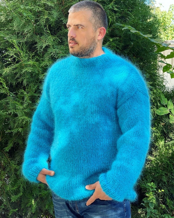 Mohair Jumper Mens Wool Sweater Fuzzy 