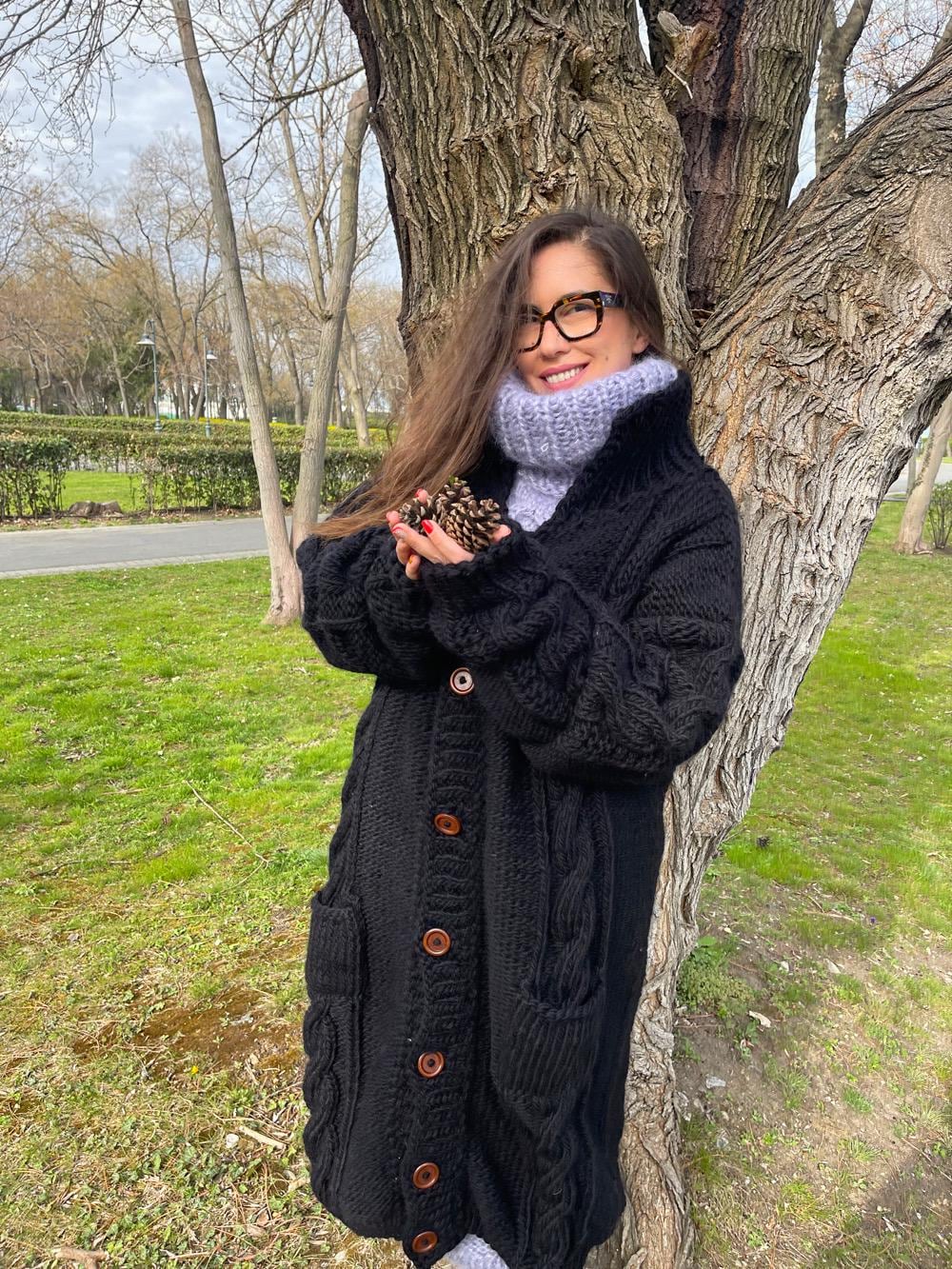 Hand Knit Heavy and Thick Long Wool Cardigan for Cold Winter